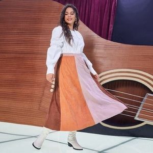 SHEIN colorblock maxi skirt size 4XL Casual high waist fit flared elastic waist